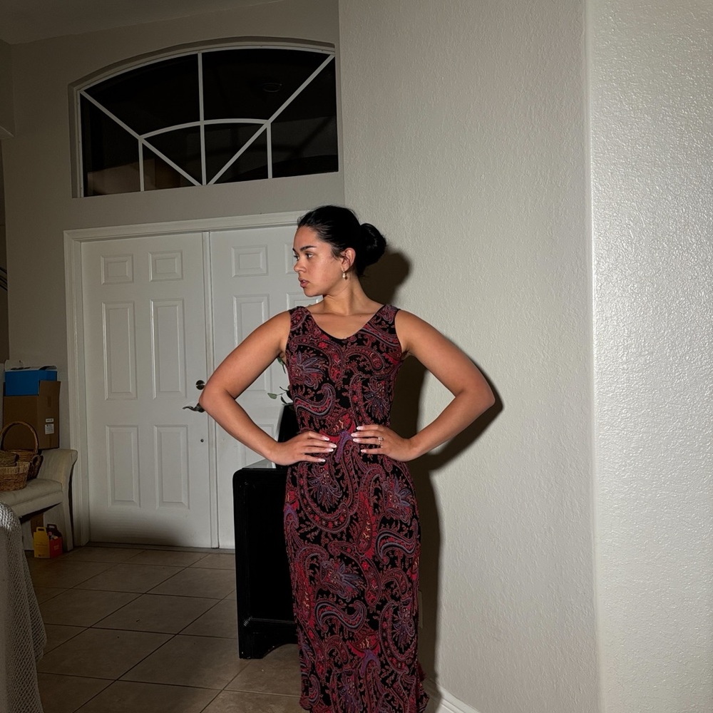Vintage Black and Red Paisley Dress